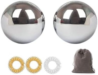 Tianigo Stainless Steel Baoding Balls Set, 2 Inches Chinese Health Balls, Metal Stress Relief Hand Massage Balls No Chime for Hand Exercise, Hands Therapy