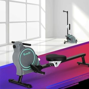 Everfit Elastic Rope Resistance Rowing Machine, Foldable Magnetic Rower Home Gym Fitness Equipment Cardio Workout Exercise, Adjustable 16 Levels 100KG Weight Capacity with APP Black