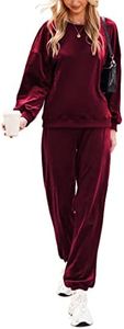 Beyove Velour Sweatshirt for Women Drawstring Elastic Waist Outfits 2 Piece Tracksuit Casual Warm Up Set Wine Red XL