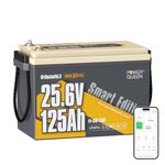 Power Queen 24V 125Ah Lithium Battery Bluetooth with Self-Heating, Marine LiFePO4 Battery Mini Size, Low Temp Protection & IP67 Waterproof, 3200W Output Power for Trolling Motor,Yacht, Solar Off-Grid