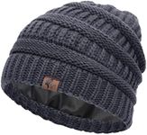 Olivia Sylx Satin Lined Slouchy Beanie for Women - Satin & Silk Lined Winter Hats, Dark Gray, One Size