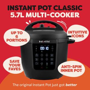 Instant Pot 5.7L 7-in-1 Electric Multicooker – Stainless Steel, Black