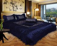 ManavRachit Jaipuri Sanganeri Satin Gold Printed Designer Bedding Set (Set of 4 pcs) [1 Double Bed Bedsheet || 2 Pillow Cover ||1 Double Bed AC Comforter] Designer BUTTI (Blue)