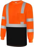 Uno Mejor Work Shirts for Men Construction Class 3 High Visibility Shirts for Men, Hi Vis Reflective Safety Shirts for Men Women, Long Sleeve Work Shirts with Black Bottom, Breathable, Orange 4XL