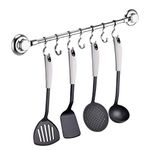 MaxHold No-Drilling/Suction Cup Utensil Rack with 7 Hooks - Vacuum System - Stainless Steel Never Rust - for Bathroom & Kitchen