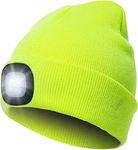 CENSGO Unisex LED Beanie Hat with Light, USB Rechargeable Hands Free Headlamp Beanie, for Men Dad Father Husband Warm Winter Knitted Cap (Fluorescent yellow)