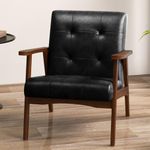 GORELAX Leather Accent Chair, Upholstered Side Lounge Armchair with Wood Frame & Tufted Design, Mid Century Modern Chair Comfy Reading Chair for Living Room, Bedroom, Office (Black)