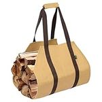 CampTeck U7238 Water Resistant Waxed Canvas Log Holder, Log Tote Bag, Firewood Log Carrier Bag with Brown Handle - Sand