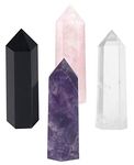 Crystals,3" Healing Amethyst Crystal, Rose Quartz,Clear Quartz and Black Obsidian Crystal Wands£¬6 Faceted Reiki Chakra Stones 4 pcs