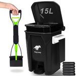 Uppcasir Dog Poop Trash Can for Outdoors with Foldable Pooper Scooper, Dog Waste Trash Can with Lid, Pedal and Removable Inner Waste Bin, Trash Can with 100 Free Dog Poop Bags, for Dog Walking, Black