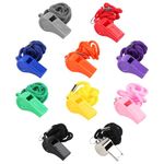 10 Pcs Plastic Whistles Sports Whistles, Loud Clear Crisp Referee Whistle with Lanyard, Ref Whistles for Football Sports Teachers Coaches Emergency Survival Camping Lifeguard Whistles Party Whistles