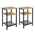 VASAGLE End, Set of 2 Side Tables and Nightstands, Each with 3 Shelves, Heavy-Duty Steel Frame, Living Room Bedroom, Easy Assembly, Honey Brown and Black LET201B15, Engineered Wood, Large