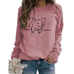 ESIKAH Cute Pig Graphic Sweatshirts Womens Farmer Pullover Novelty Long Sleeve Crew Neck Farm Shirts Casual Lightweight Tops, Pink, Medium