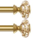 2 Pack Gold Curtain Rods for Windows 66-120 Inch: 1 Inch Adjustable Acrylic Drapery Rod with Translucent Gold Foil Finials- Single Decorative Curtain Rod for Bedroom & Bathroom