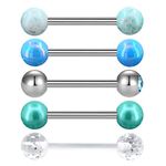 Melighting Tongue Bars 5PCS 14G 316L Stainless Steel Tongue Barbell BlueTongue Rings Tongue Piercing Jewellery