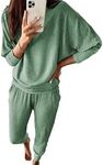 PRETTYGARDEN Women's Fall Fashion Outfits 2 Piece Sweatsuit Solid Color Long Sleeve Pullover Long Pants Lounge Set (Light Green,Small)