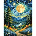 Starry Sky Paint by Numbers Adult Kit-Adult Paint by Numbers Moon Night,Abstract Landscape Paint by Number Perfect for Home Wall Decor 16x20inch(40x50cm)