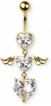 Pierced Owl 14GA 316L Stainless Steel Double CZ Crystal Heart with Wings Dangling Belly Button Ring, Metal, cubic zirconia