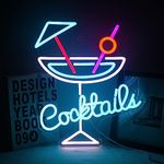 Wanxing Cocktails Neon Sign, Led Neon Bar Sign Dimmable Cocktail Glass Neon Light Sign for Wall, Blue White Neon Light for Pub Home Beer Bar Club Man Cave Restaurant Shop Sign Decor