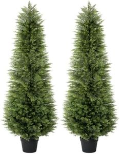7FT Artificial Cedar Topiary Trees, Faux Cypress Tree, UV Resistant Artificial Trees, Fake Outdoor Plants for Front Porch Decor, Indoor Outdoor Faux Greenery for Home Patio Entryway Decor(2Pack)
