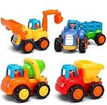 MOONTOY Baby Car Toys for 1 Year Old Push and Go Friction Powered Car Toys Tractor Bulldozer Dumper Cement Mixer Engineering Vehicles Toys for Boys Girls Kids Gift Early Education Toy 12 Month