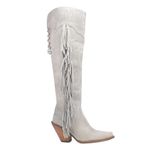 Dingo Womens Sky High Fringe Round Toe Casual Boots Knee High High Heel 3" & Up - Black, Off-white, 5.5 UK