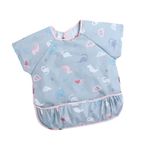 POLKA TOTS Waterproof Washable Half Sleeves Apron Feeding Bibs with Super Absorbent, Soft, Comfortable & Lightweight for Infants & Baby Toddlers (6 to 24 Months, Dino Design)