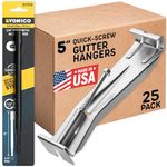 Quick Screw Gutter Hangers 5 Inch- 25 Pack - 5 Inch Gutter Clips with Bonus 6 Inch Drill Bit - Hidden Bracket Clips with Pre-Assembled Screw - Fix Sagging Rain Gutters