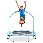 38'' Kids Trampoline Mini Foldable Fitness Trampoline Cover with Adjustable Handrail and Safety Padded Indoor/Outdoor Use