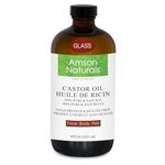 Castor Oil 16 oz / 473 ml -100% Pure & Natural Castor oil Cold pressed Hexane free Glass bottle for Hair, Eyelashes, Eyebrow, Beard, Skin, Multipurpose carrier oil for essential oils, Huile de ricin pour cheveux Amson Naturals