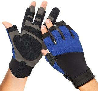 FitsT4 Sports Kayaking Paddling Gloves Padded Palm Glove 3 Half Finger Sailing Gloves Water Resistant Moisture Wicking for Sailing, Yachting, Fishing Blue Size XL