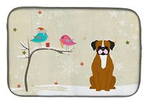 Caroline's Treasures BB2588DDM Christmas Presents Between Friends Flashy Fawn Boxer Dish Drying Mat, 14 x 21, Multicolor