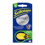 Sellotape On-Hand Dispenser with Super Clear Tape, Both hands free for crafting and wrapping, Includes Refillable Dispenser & Extra Sticky Clear Tape (18mm x 15m)