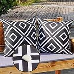 ONWAY Outdoor Waterproof Boho Throw Pillow Covers 18 x 18 Set of 2 Geometric Black and White Pillow Cases for Cushion Patio Furniture Porch Sunbrella