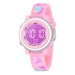 Toddler Kids Digital Watches for Girls Boys,3D Cute Cartoon 7 Color Lights Waterproof Sport Electronic Wrist Watch with Alarm Stopwatch for 3-10 Year Children(Butterfly-Light Pink)