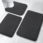 Yimobra 3 Pieces Memory Foam Bath Mat Sets, 31.5 x 19.8 + 17x24 and U-Shaped for Bathroom Rugs, Toilet Mats, Non-Slip, Soft Comfortable, Water Absorption, Machine Washable, Black