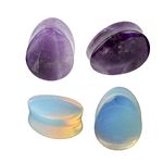 2Pairs Opalite Moon Stone Amethyst Ear Gauges Plugs Tunnels Expanders Stretcher Natural Organic Stone Double Flared Piercing Body Jewelry, Stone, agate