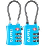 ANVIL TSA Approved Cable Luggage Locks 3 Digit Combination Padlock with Zinc Alloy Steel Cable Lock Ideal for Travel Suitcase, Backpack, Lockers,Case,Toolbox, Blue 2 Pack, 2 Pack, BLUE 2 PACK