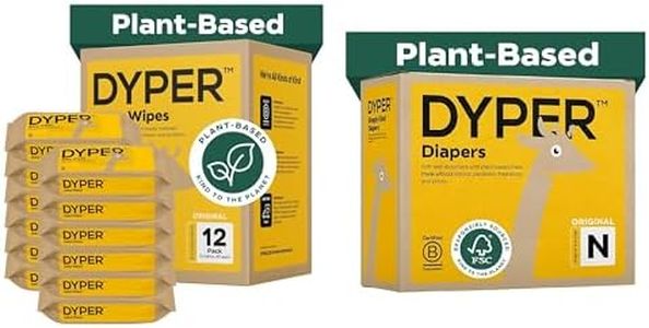 Dyper Newborn Diapers Size 0 (204 Count) & Baby Wipes (720 Count) Bundle | Hypoallergenic, 99% Water-Based Wet Wipes & Plant-Based Diapers