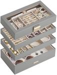 SONGMICS Stackable Jewelry Trays, 4-Tier Jewelry Box, Drawer Jewelry Organizer, with Glass Lid, Removable Dividers, for Vanity Table, 6.7 x 11 x 7.2 Inches, Gift Idea, Dove Gray UJBC164G01