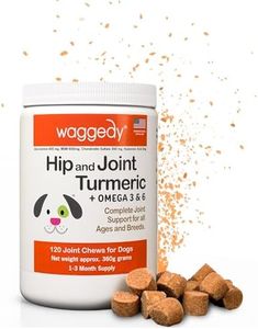 waggedy Hip and Joint Turmeric – Complete Dog Supplements for Joints with Glucosamine, MSM, HA & Omega Fatty Acids — Daily Glucosamine for Dogs to Improve Flexibility & Mobility (120 Dog Chews)