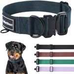 Heavy Duty Dog Collar for Large or Medium Dogs, Tactical Dog Collar, Adjustable Strong Dog Collar for Active Dogs, Double-Layered Nylon (Dark Blue, 15-23)