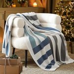 Double Stitch 100% Cotton Throw Blanket for Couch - Soft Knit Throw Blanket, Geometric Pattern Blanket, Cozy Luxury Decorative Throw for Sofa, Bed, Living Room, 50" x 60", Vintage Blue