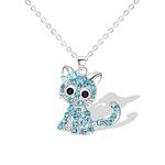 Ever Faith Cat Pendant Necklace for Girls Women, Lovely Bowknot Kitten Cat Jewelry Gift for Daughter Cat Lover Blue Silver-Tone