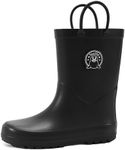 Stelle Kids Rain Boots Boys Natural Rubber Toddler Rainboots Girls Waterproof Easy On Handles Non-Slip Sole(Black2,12ML)