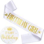 Birthday Sash for Women Birthday Sash Birthday Party Decorations and It's My Birthday Button Glittery Metal Pin Its My Birthday Pin Birthday Badge for Party Decoration(White Gold)