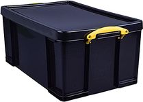 Really Useful Plastic Storage Box 48 Litre Solid Black with Yellow Handles