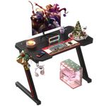 Homall Whole Board Gaming Desk 80 x 60 cm PC Computer Desk Z Shaped Computer Table PC Gaming Table Gamer Desk for Home Office with Cup Holder and Headphone Hook, Black