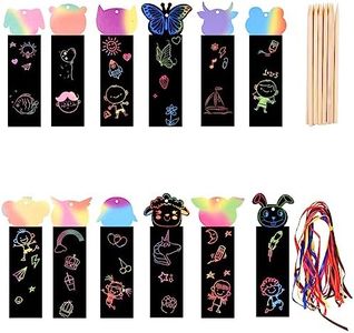 Animal Bookmarks Set for Children, 24pcs Scratch Art Bookmarks Kids Party Favours Party Bag Fillers with 12 Bamboo Stylus and 24 Colorful Ribbons