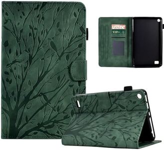 Compatible with Kindle Fire 7 2019/2017/2015 Case 7inch Leather Case,Case Fire 7 (9th/7th/5th Generation) Tablet Case Drop-Proof Protective Tablet Case with Card Slot/Auto Sleep Wake (Green)